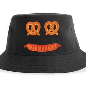 Oktoberfest Pretzel Sausage Smiley Face Sustainable Bucket Hat