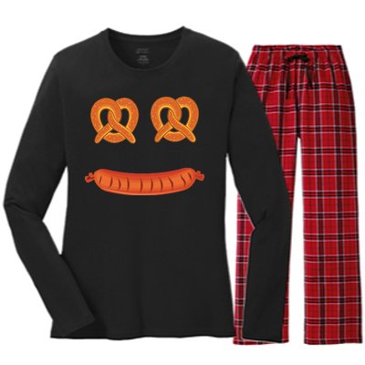 Oktoberfest Pretzel Sausage Smiley Face Women's Long Sleeve Flannel Pajama Set 