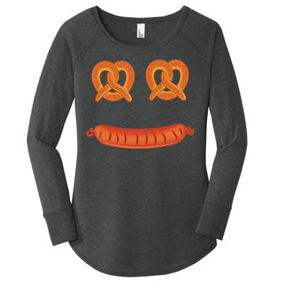 Oktoberfest Pretzel Sausage Smiley Face Women's Perfect Tri Tunic Long Sleeve Shirt