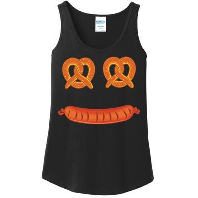 Oktoberfest Pretzel Sausage Smiley Face Ladies Essential Tank