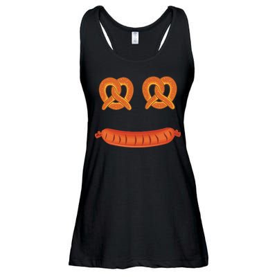 Oktoberfest Pretzel Sausage Smiley Face Ladies Essential Flowy Tank