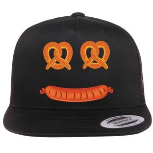 Oktoberfest Pretzel Sausage Smiley Face Flat Bill Trucker Hat