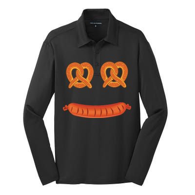 Oktoberfest Pretzel Sausage Smiley Face Silk Touch Performance Long Sleeve Polo