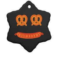 Oktoberfest Pretzel Sausage Smiley Face Ceramic Star Ornament