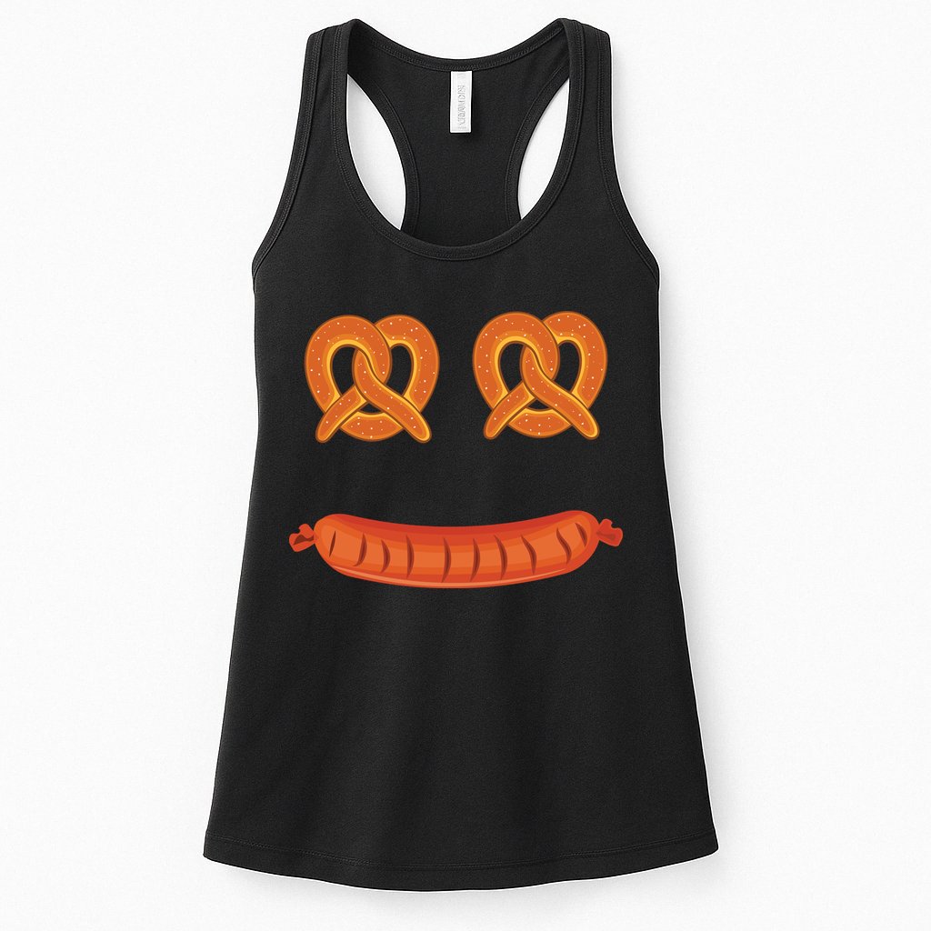 Oktoberfest Pretzel Sausage Smiley Face Womens Tank Top