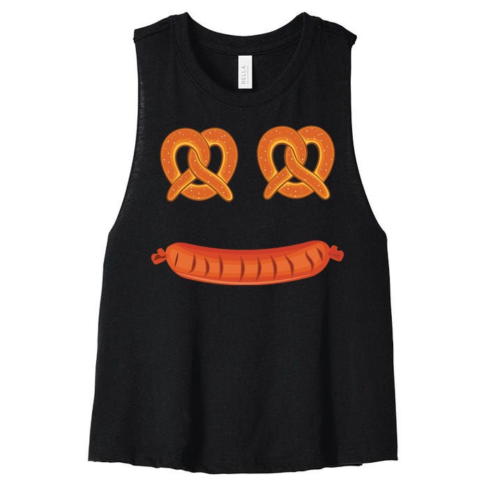 Oktoberfest Pretzel Sausage Smiley Face Women's Racerback Cropped Tank