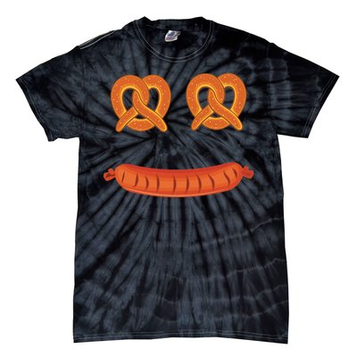 Oktoberfest Pretzel Sausage Smiley Face Tie-Dye T-Shirt