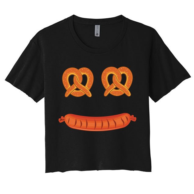 Oktoberfest Pretzel Sausage Smiley Face Crop Top