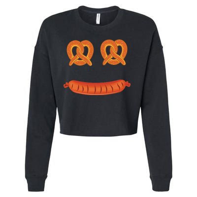 Oktoberfest Pretzel Sausage Smiley Face Cropped Pullover Crew