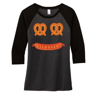 Oktoberfest Pretzel Sausage Smiley Face Women's Tri-Blend 3/4-Sleeve Raglan Shirt