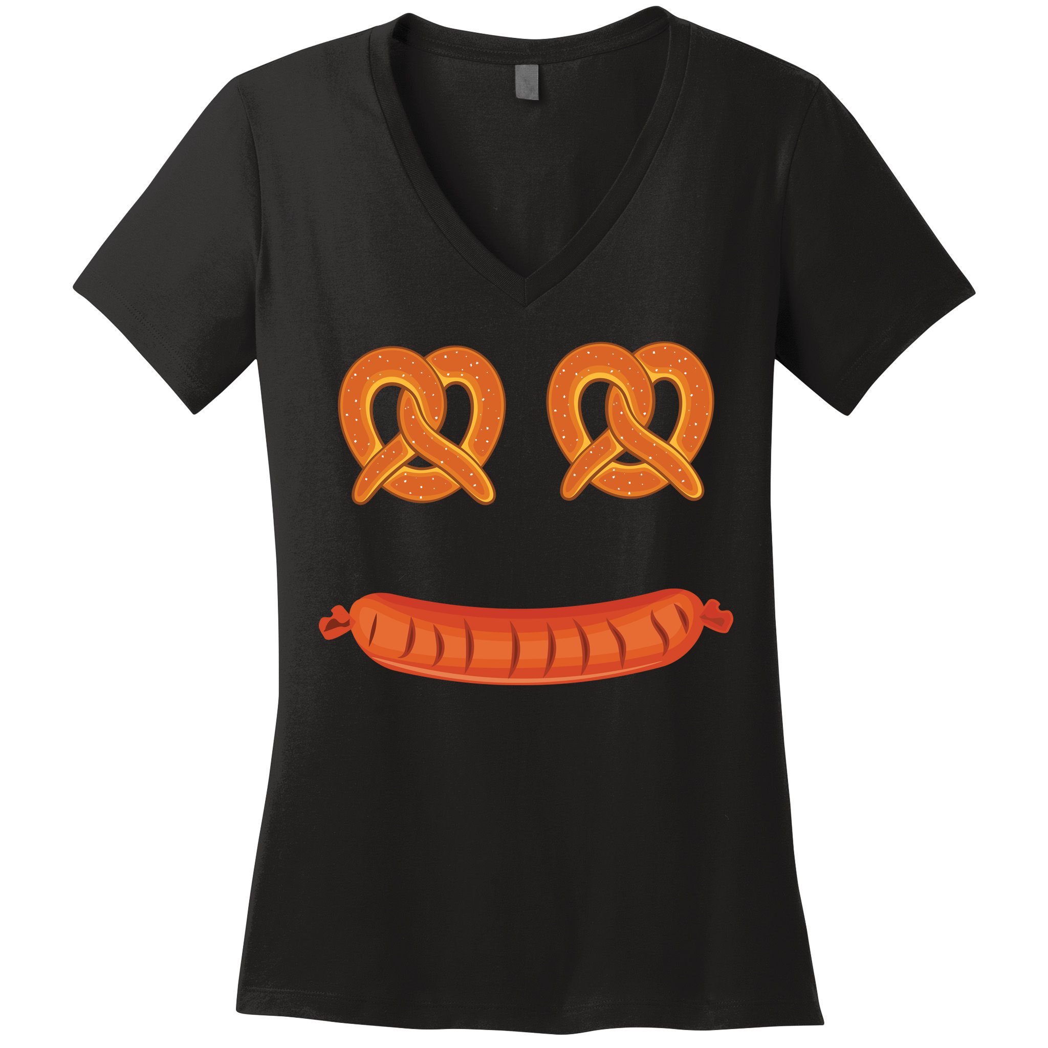 Oktoberfest Pretzel Sausage Smiley Face Women's V-Neck T-Shirt