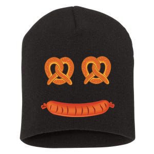 Oktoberfest Pretzel Sausage Smiley Face Short Acrylic Beanie