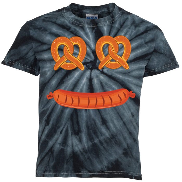 Oktoberfest Pretzel Sausage Smiley Face Kids Tie-Dye T-Shirt