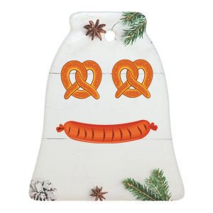 Oktoberfest Pretzel Sausage Smiley Face Ceramic Bell Ornament