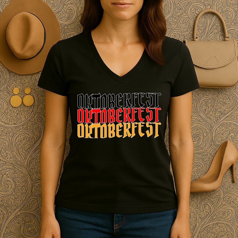 Oktoberfest Word Flag Logo Women's V-Neck T-Shirt