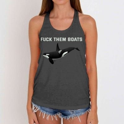 Orca Killer Whale Fuck Them Boats Funny Boat Whale Gift Women's Knotted Racerback Tank