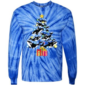 Orca Killer Whale Christmas Tree Orca Whales Lover Gift Tie-Dye Long Sleeve Shirt