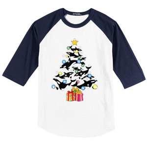 Orca Killer Whale Christmas Tree Orca Whales Lover Gift Baseball Sleeve Shirt