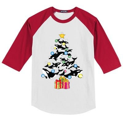 Orca Killer Whale Christmas Tree Orca Whales Lover Gift Kids Colorblock Raglan Jersey