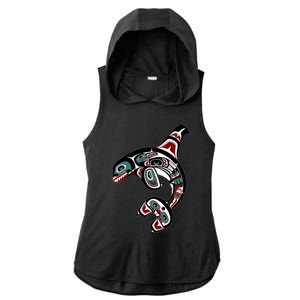 Orca Killer Whale Pacific Northwest Alaska Native American Ladies PosiCharge Tri-Blend Wicking Draft Hoodie Tank