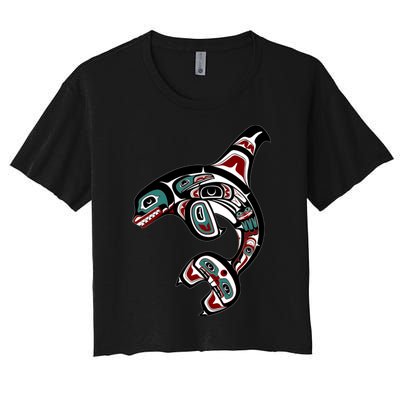 Orca Killer Whale Pacific Northwest Alaska Native American Women's Crop Top Tee