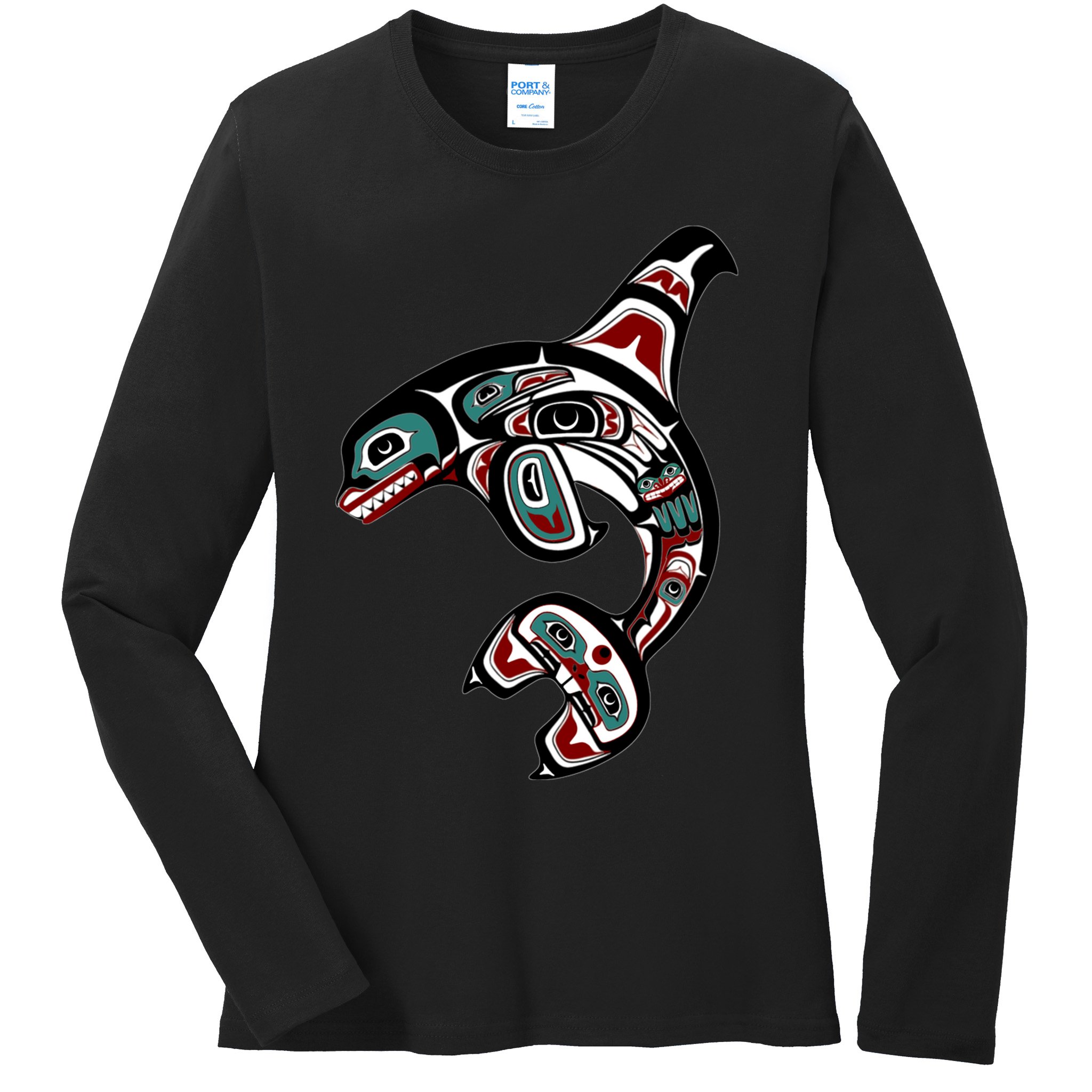 Orca Killer Whale Pacific Northwest Alaska Native American Ladies Long Sleeve Shirt