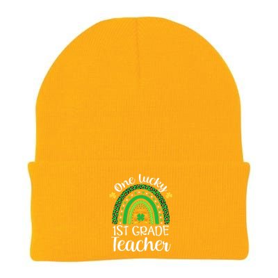 One Lucky 1st Grade Teacher St Patricks Day Teacher Rainbow Graphic Plus Size Knit Cap Winter Beanie