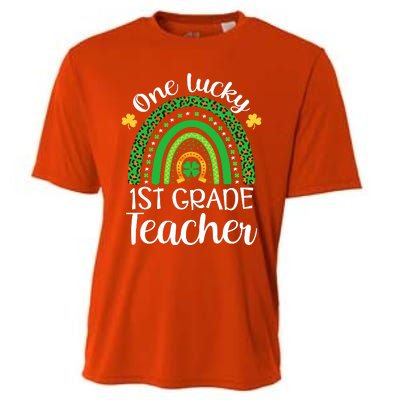 One Lucky 1st Grade Teacher St Patricks Day Teacher Rainbow Graphic Plus Size Cooling Performance Crew T-Shirt