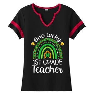 One Lucky 1st Grade Teacher St Patricks Day Teacher Rainbow Graphic Plus Size Ladies Halftime Notch Neck Tee