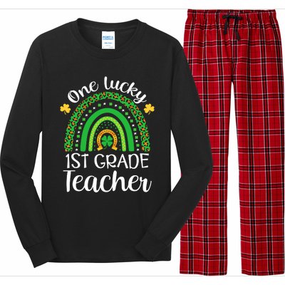 One Lucky 1st Grade Teacher St Patricks Day Teacher Rainbow Graphic Plus Size Long Sleeve Pajama Set