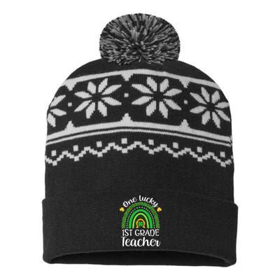 One Lucky 1st Grade Teacher St Patricks Day Teacher Rainbow Graphic Plus Size USA-Made Snowflake Beanie