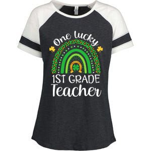 One Lucky 1st Grade Teacher St Patricks Day Teacher Rainbow Graphic Plus Size Enza Ladies Jersey Colorblock Tee