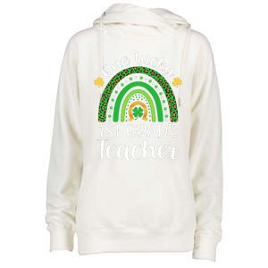 One Lucky 1st Grade Teacher St Patricks Day Teacher Rainbow Graphic Plus Size Womens Funnel Neck Pullover Hood