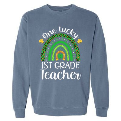 One Lucky 1st Grade Teacher St Patricks Day Teacher Rainbow Graphic Plus Size Garment-Dyed Sweatshirt