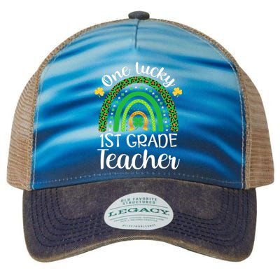 One Lucky 1st Grade Teacher St Patricks Day Teacher Rainbow Graphic Plus Size Legacy Tie Dye Trucker Hat