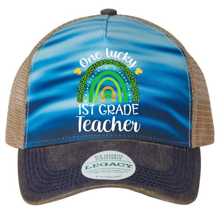 One Lucky 1st Grade Teacher St Patricks Day Teacher Rainbow Graphic Plus Size Legacy Tie Dye Trucker Hat