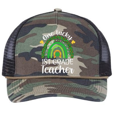 One Lucky 1st Grade Teacher St Patricks Day Teacher Rainbow Graphic Plus Size Retro Rope Trucker Hat Cap