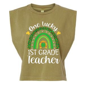 One Lucky 1st Grade Teacher St Patricks Day Teacher Rainbow Graphic Plus Size Garment-Dyed Women's Muscle Tee