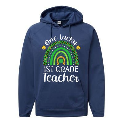 One Lucky 1st Grade Teacher St Patricks Day Teacher Rainbow Graphic Plus Size Performance Fleece Hoodie