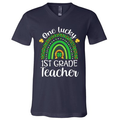 One Lucky 1st Grade Teacher St Patricks Day Teacher Rainbow Graphic Plus Size V-Neck T-Shirt