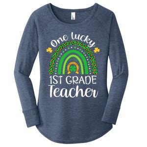 One Lucky 1st Grade Teacher St Patricks Day Teacher Rainbow Graphic Plus Size Women's Perfect Tri Tunic Long Sleeve Shirt