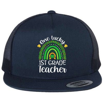 One Lucky 1st Grade Teacher St Patricks Day Teacher Rainbow Graphic Plus Size Flat Bill Trucker Hat