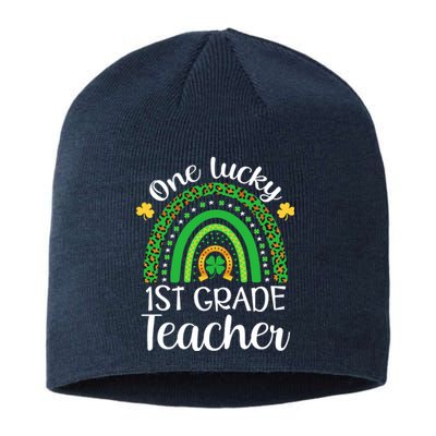 One Lucky 1st Grade Teacher St Patricks Day Teacher Rainbow Graphic Plus Size Sustainable Beanie