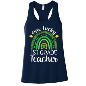 One Lucky 1st Grade Teacher St Patricks Day Teacher Rainbow Graphic Plus Size Women's Racerback Tank