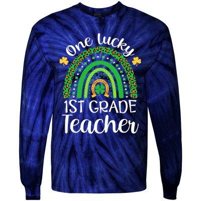 One Lucky 1st Grade Teacher St Patricks Day Teacher Rainbow Graphic Plus Size Tie-Dye Long Sleeve Shirt