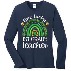 One Lucky 1st Grade Teacher St Patricks Day Teacher Rainbow Graphic Plus Size Ladies Long Sleeve Shirt