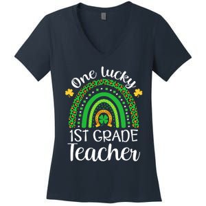 One Lucky 1st Grade Teacher St Patricks Day Teacher Rainbow Graphic Plus Size Women's V-Neck T-Shirt