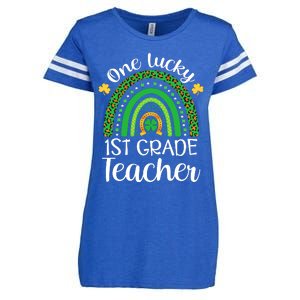 One Lucky 1st Grade Teacher St Patricks Day Teacher Rainbow Graphic Plus Size Enza Ladies Jersey Football T-Shirt