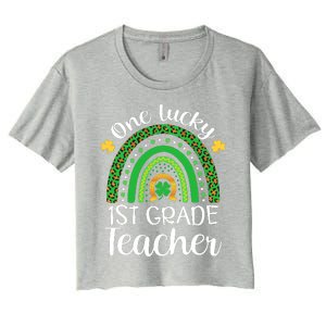 One Lucky 1st Grade Teacher St Patricks Day Teacher Rainbow Graphic Plus Size Women's Crop Top Tee