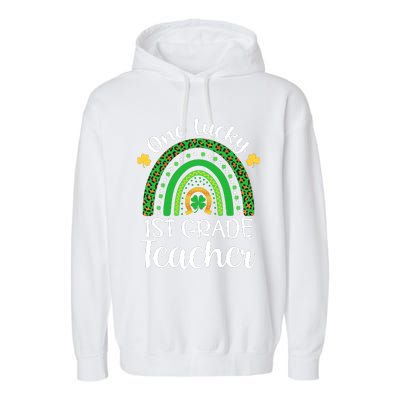 One Lucky 1st Grade Teacher St Patricks Day Teacher Rainbow Graphic Plus Size Garment-Dyed Fleece Hoodie